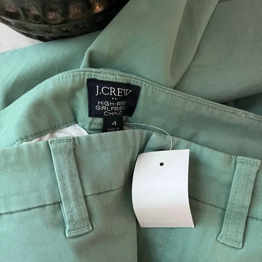 New J. Crew High Rise Girlfriend Chino Women’s Trouser Straight Leg Green 4 NWT